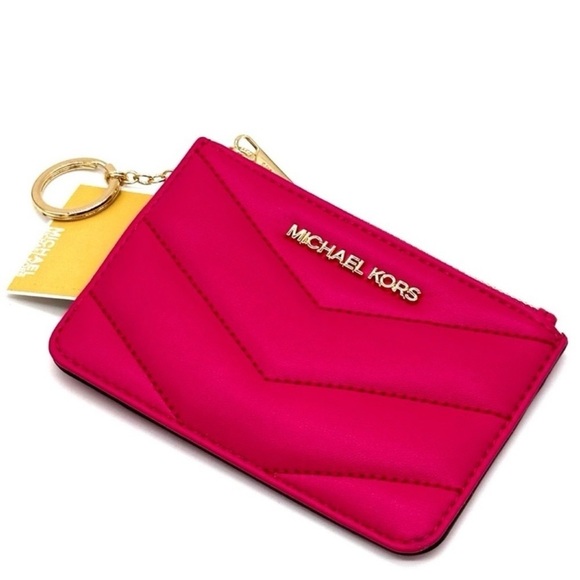 Michael Kors Jet Set Travel Small Top Zip Coin Pouch w ID Holder Electric Pink - Picture 2 of 8